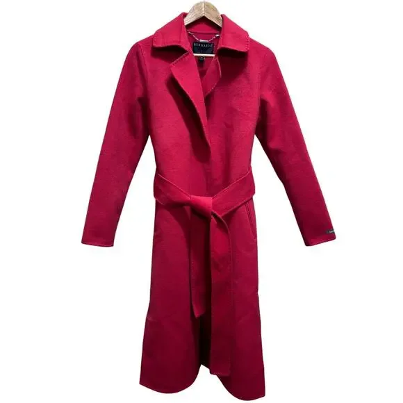 Bernardo Red Belted Handmade Coat XS Structured Long Coat Modern Chic Tailored